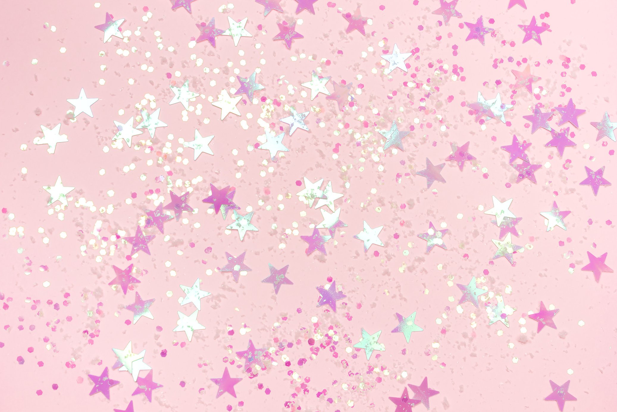 Pink Background with Confetti and Stars